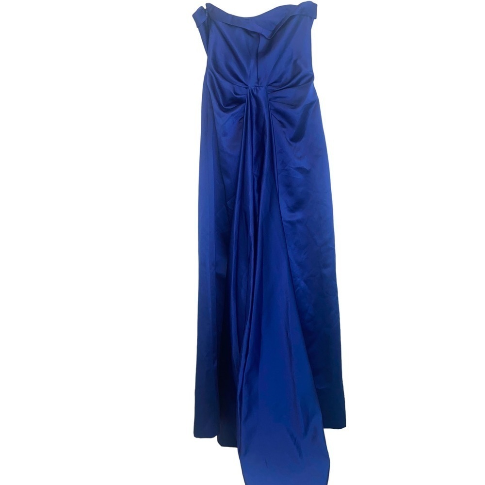 David's Bridal Strapless A line Royal Blue Cascading Train Maxi Dress - Picture 6 of 12